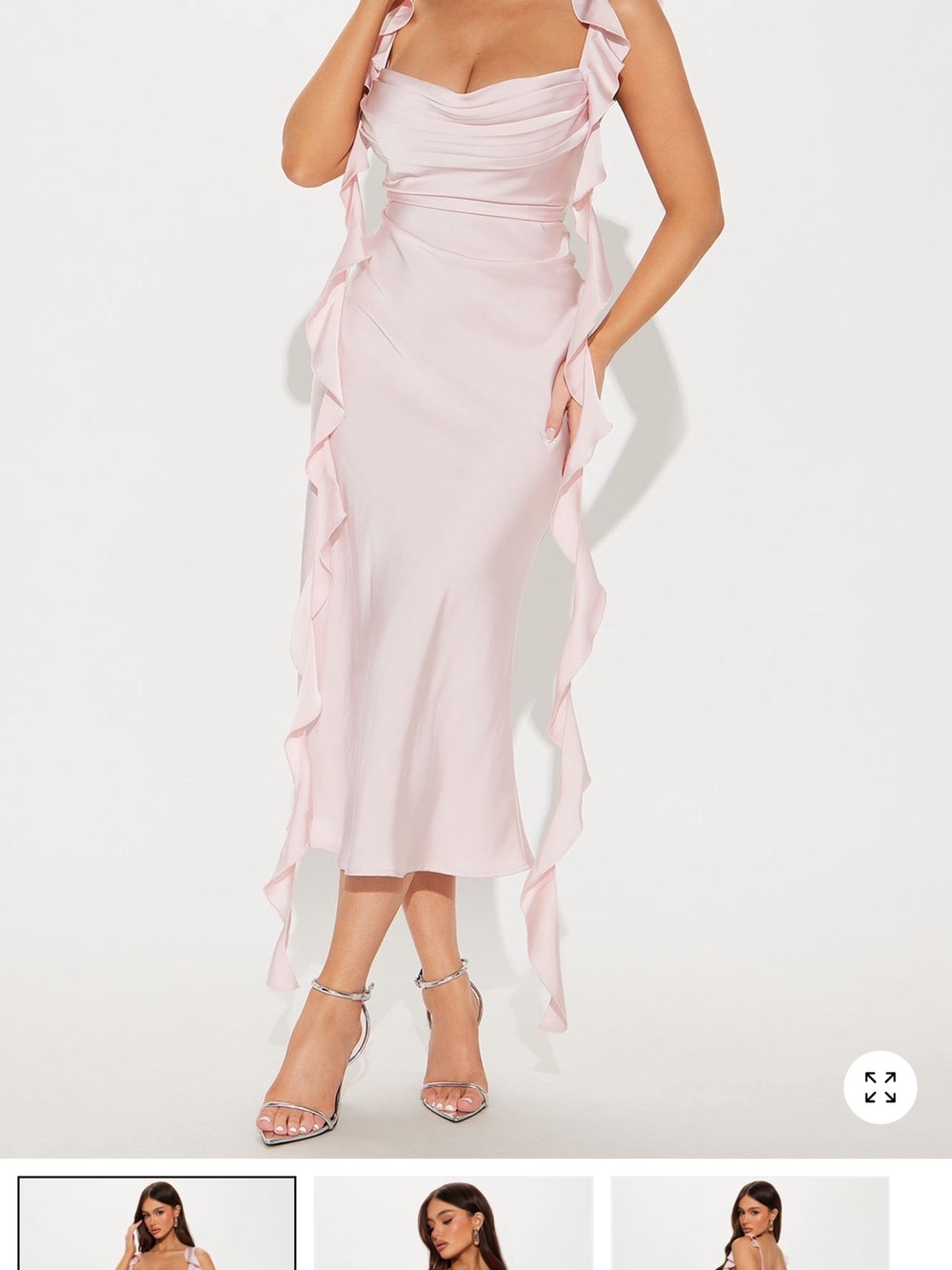 Pale Pink Ruffle-Trim Maxi Dress